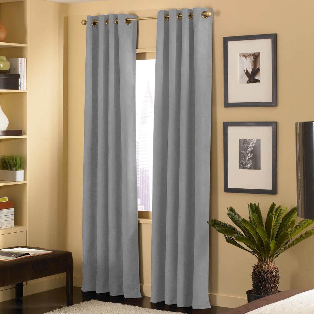 Pewter Faux Silk Room Darkening Grommet Window Panel, 144"