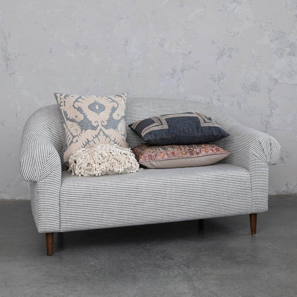 Multicolor Cotton Printed Lumbar Pillow with Chambray Back