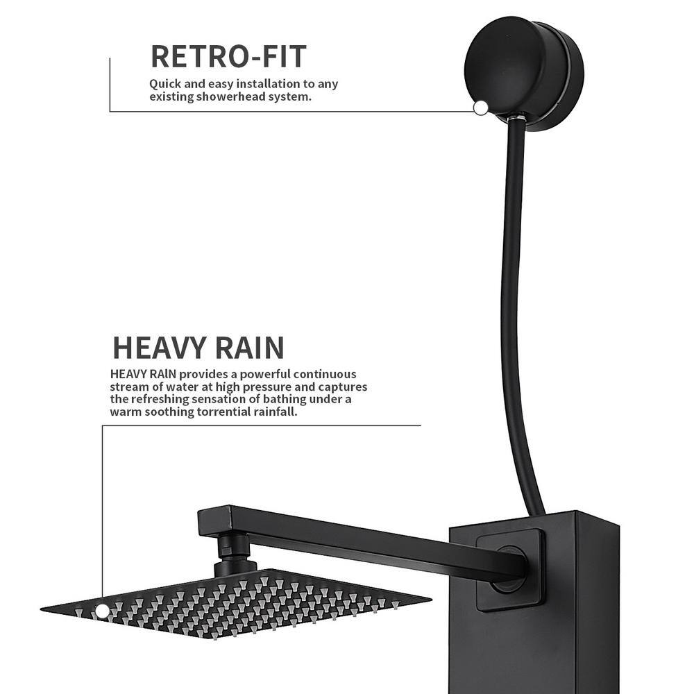 Matte Black Brass Shower Panel System with Adjustable Rainfall Shower Head