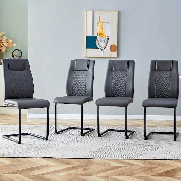 Polibi Modern Gray PU Leather Seat Dining Chairs Set of 4 for Kitchen, Living, Dining Room