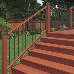 6 ft. Redwood-Tone Southern Yellow Pine Moulded Stair Rail Kit with Aluminum Round Balusters