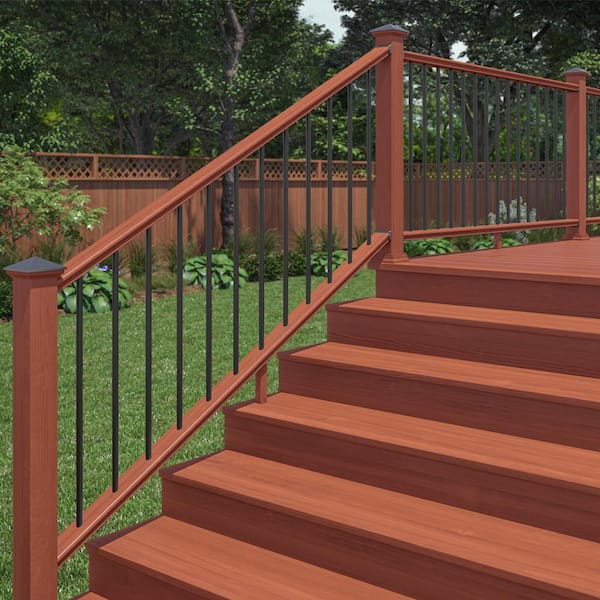 6 ft. Redwood-Tone Southern Yellow Pine Moulded Stair Rail Kit with Aluminum Round Balusters