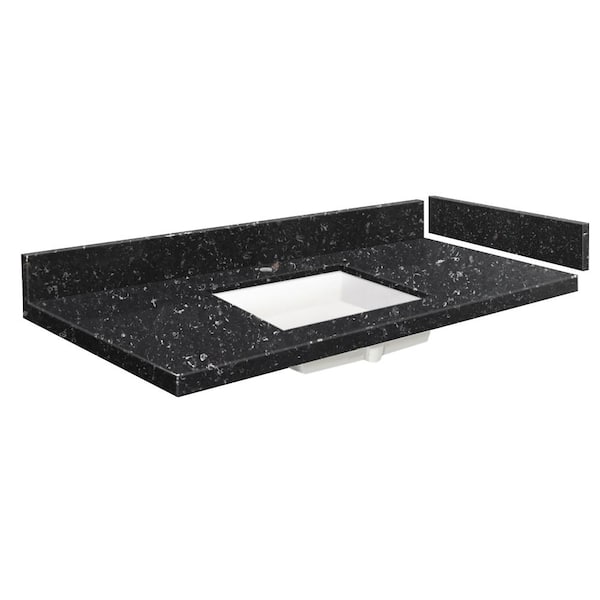 Transolid 34.5 in. W x 22.25 in. D Quartz Vanity Top in Interlude with Single Hole White Basin