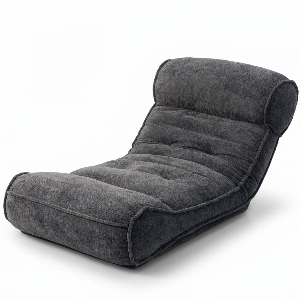 5-Position Reclining Floor Lounger with Back Support, Teddy Plush Fabric Floor Chair forRelaxing, Deep Gray