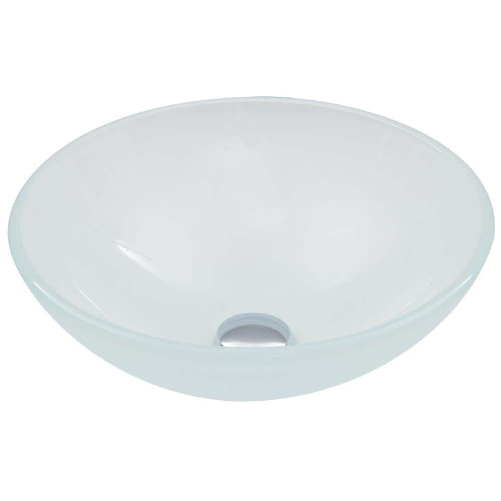 Elegant Frosted White 16.5" Tempered Glass Circular Vessel Sink