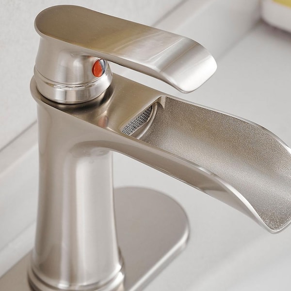 Waterfall Single Handle Single Hole Stainless Steel Bathroom Faucet in Brushed Nickel