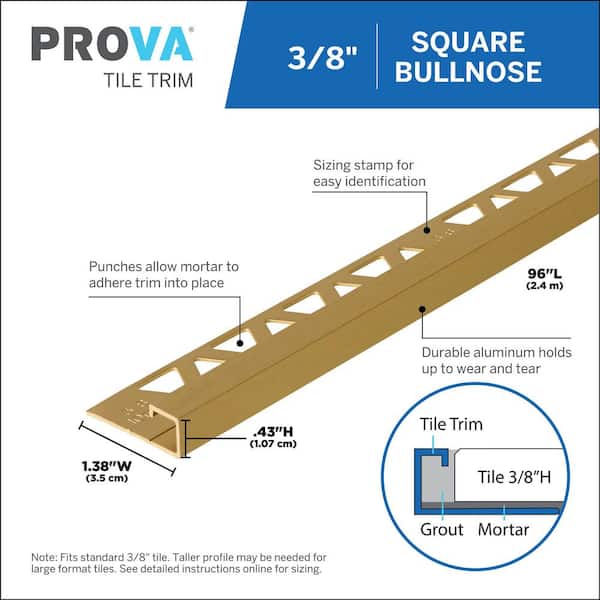 Brushed Gold Anodized 1.38 in. W x 96 in. L Aluminum 3/8 in. Bullnose-Square Trim