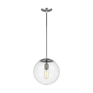 Leo - Hanging Globe 1-Light Satin Aluminum Pendant with Clear Seeded Glass Shade