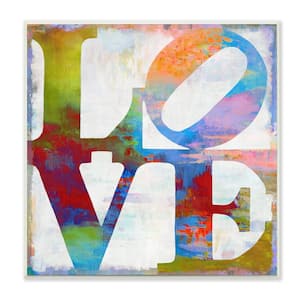 12 in. x 12 in. "Love Painted Textured Rainbow Background Typography" by Artist Jamie MacDowell Wood Wall Art