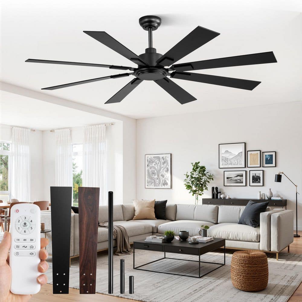 HINNIXY 62 in. Modern Indoor Black 6-Speed Downrod Mount Ceiling