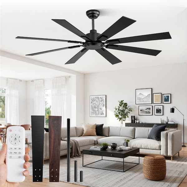 62 in. Modern Indoor Black 6-Speed Downrod Mount Ceiling Fan No Light with Remote and Dual Color Blades Quiet DC Motor