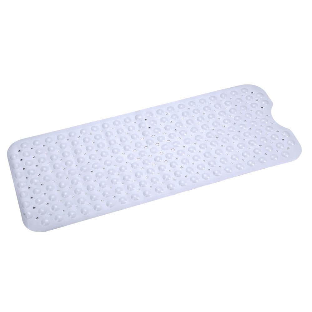39.4 in. x 15.8 in. Non-Slip Shower Mat in White BPA-Free Massage Anti-Bact