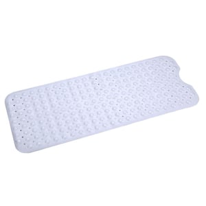 39.4 in. x 15.8 in. Non-Slip Shower Mat in White BPA-Free Massage Anti-Bacterial with Suction Cups Washable