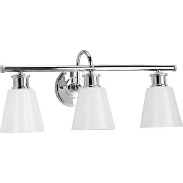 Progress Lighting Ashford Collection 3-Light Polished Chrome Opal Glass Farmhouse Wall Light