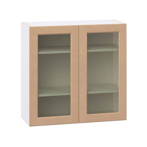 J COLLECTION Lakewood 36 in. W x 14.75 in. D x 35 in. H Shaker Assembled Specialty Wall Kitchen Cabinet w/ Glass Door in Sugar Cookie