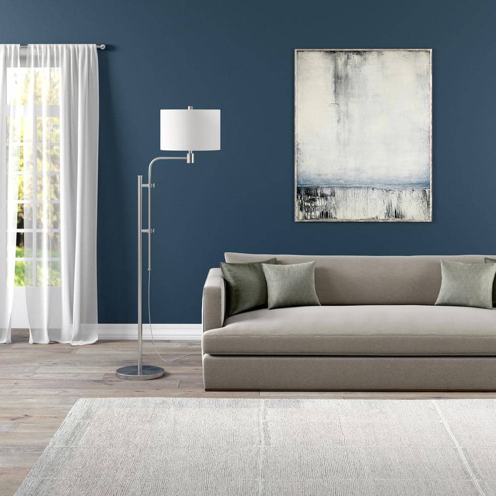 Adjustable Silver Industrial Floor Lamp with Drum Shade