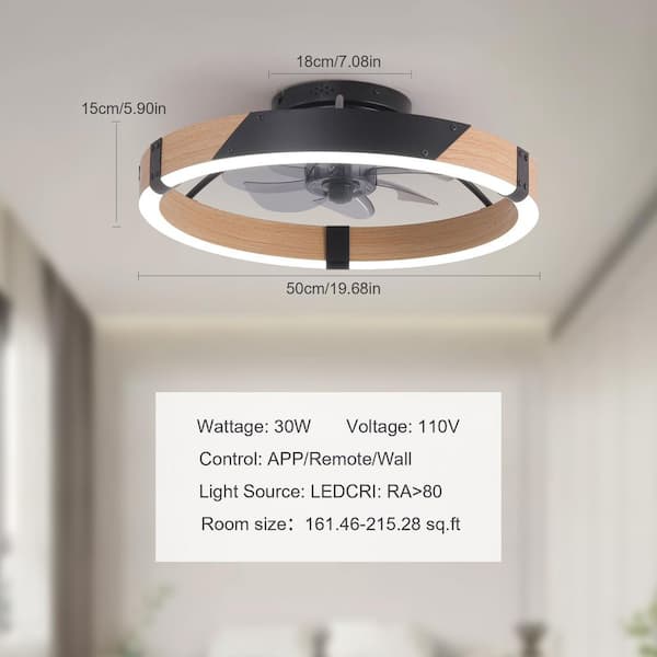 20 in. Black Caged Low Profile Bladeless Ceiling Fan with Dimmable Integrated LED and Remote for Living Room Bedroom