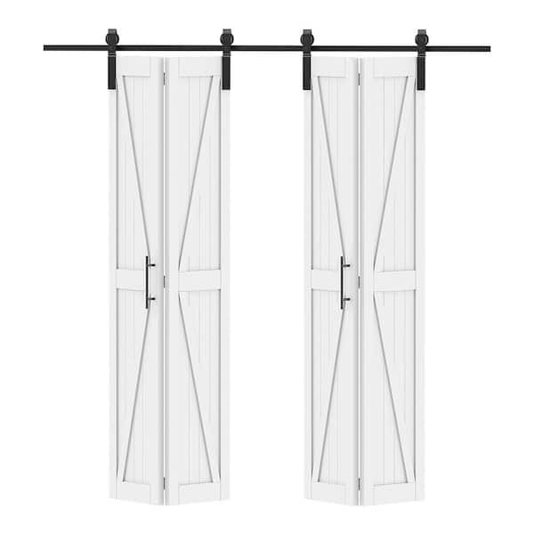 60 in. x 84 in. Solid Core White Finished Pine Wood Bi-Fold Door with Hardware Track Kit