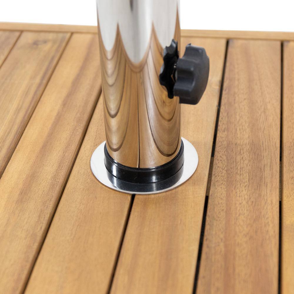 Teak Brown Acacia Wood and Concrete Wheeled Umbrella Base