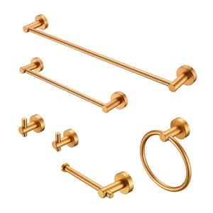 6-Piece Wall Mounted Bathroom Accessories, Bath Hardware Set with Mounting Hardware, Rust Proof in Brushed Gold