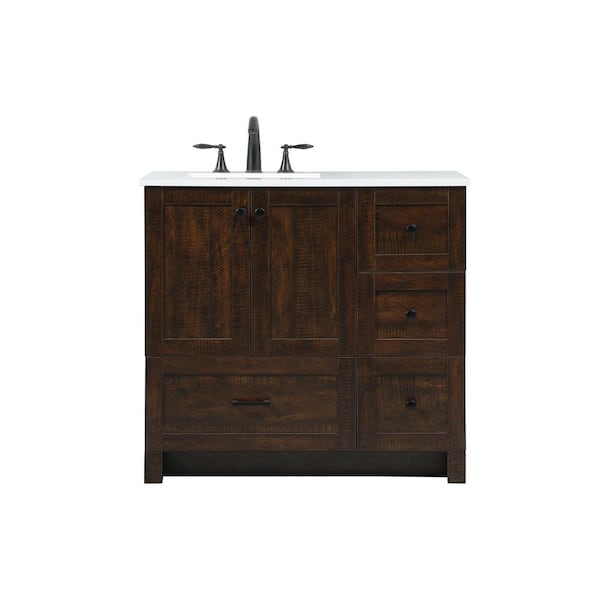 Unbranded Timeless Home 36 in. W x 19 in. D x 34 in. H Bath Vanity in Expresso with Ivory White Engineered Stone Top