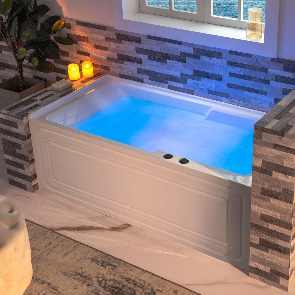 60" White Acrylic Alcove Bathtub with Matte Black Jets