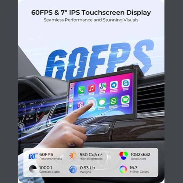 OBJLGEV Wireless Portable 7 in. Car Play Screen with Apple CarPlay