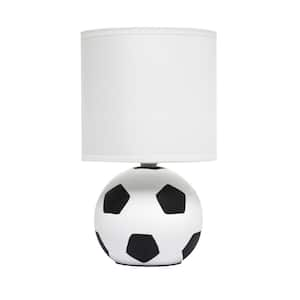 10.7 in. SportsLite Mini Soccer Table Lamp for Kids Room, Mancave, Living Room, White and Black