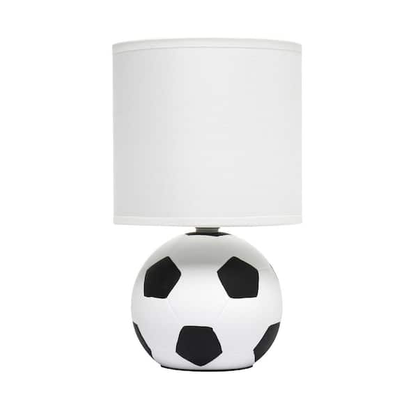10.7 in. SportsLite Mini Soccer Table Lamp for Kids Room, Mancave, Living Room, White and Black