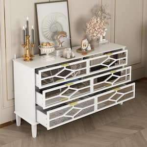 High Gloss Mirrored 6 Glass Drawers 55.1 in. W Chest of Drawers Modern Storage Cabinet (15.7" D x 30.3" H)