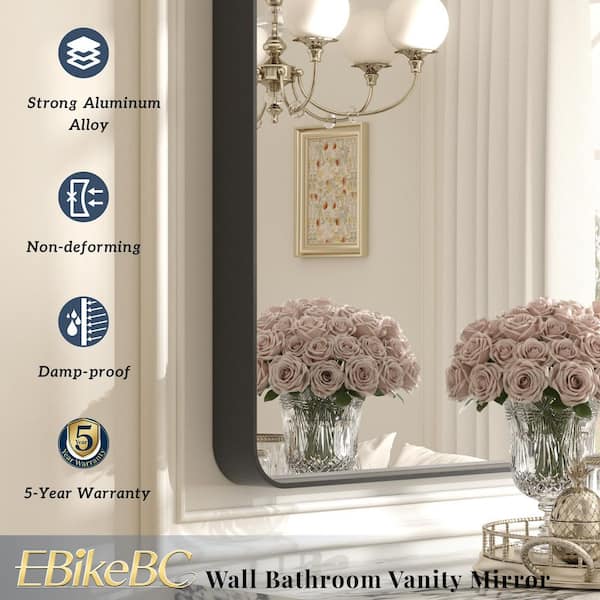 24 in. W x 32 in. H Rectangular Tempered Glass and Aluminum Alloy Framed Wall Bathroom Vanity Mirror in Matte Black