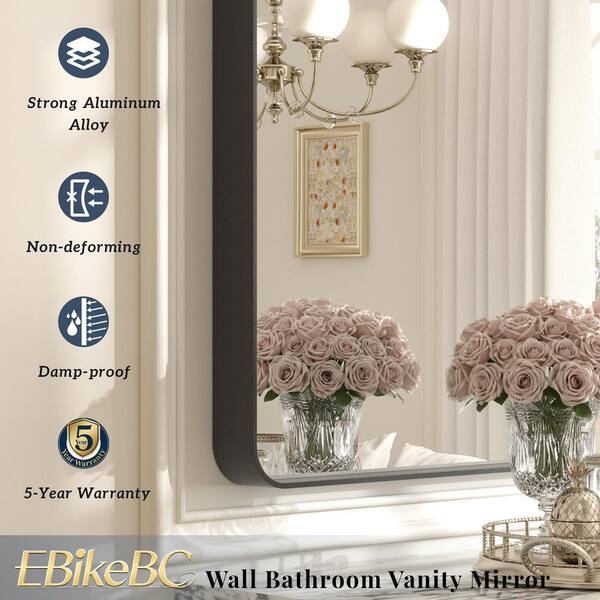 84 in. H x 32 in. W Rectangular Tempered Glass and Aluminum Alloy Framed Wall Bathroom Vanity Mirror in Matte Black