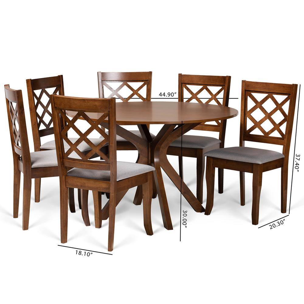 Jana 7-Piece Walnut Brown and Gray Fabric Dining Set