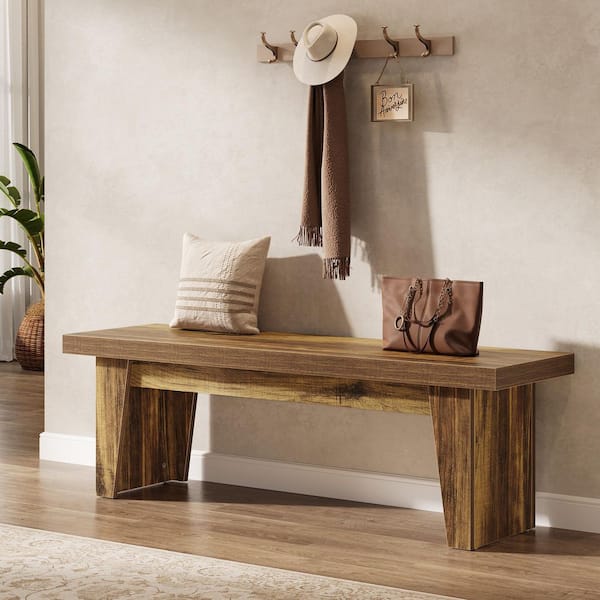 55.12 in. Dark Brown Dining Table Bench, Farmhouse Wooden Kitchen Bench for Dining