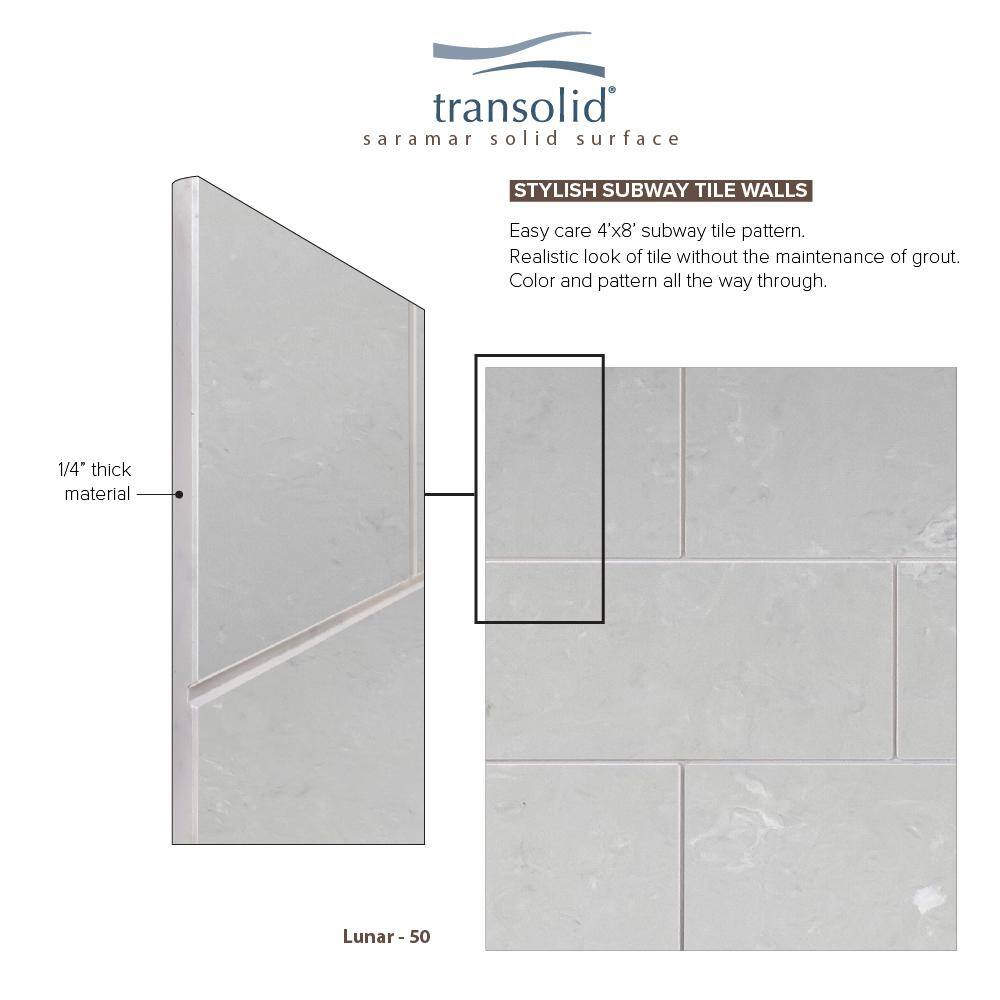 Lunar Gray Solid Surface Subway Tile Shower Wall Kit