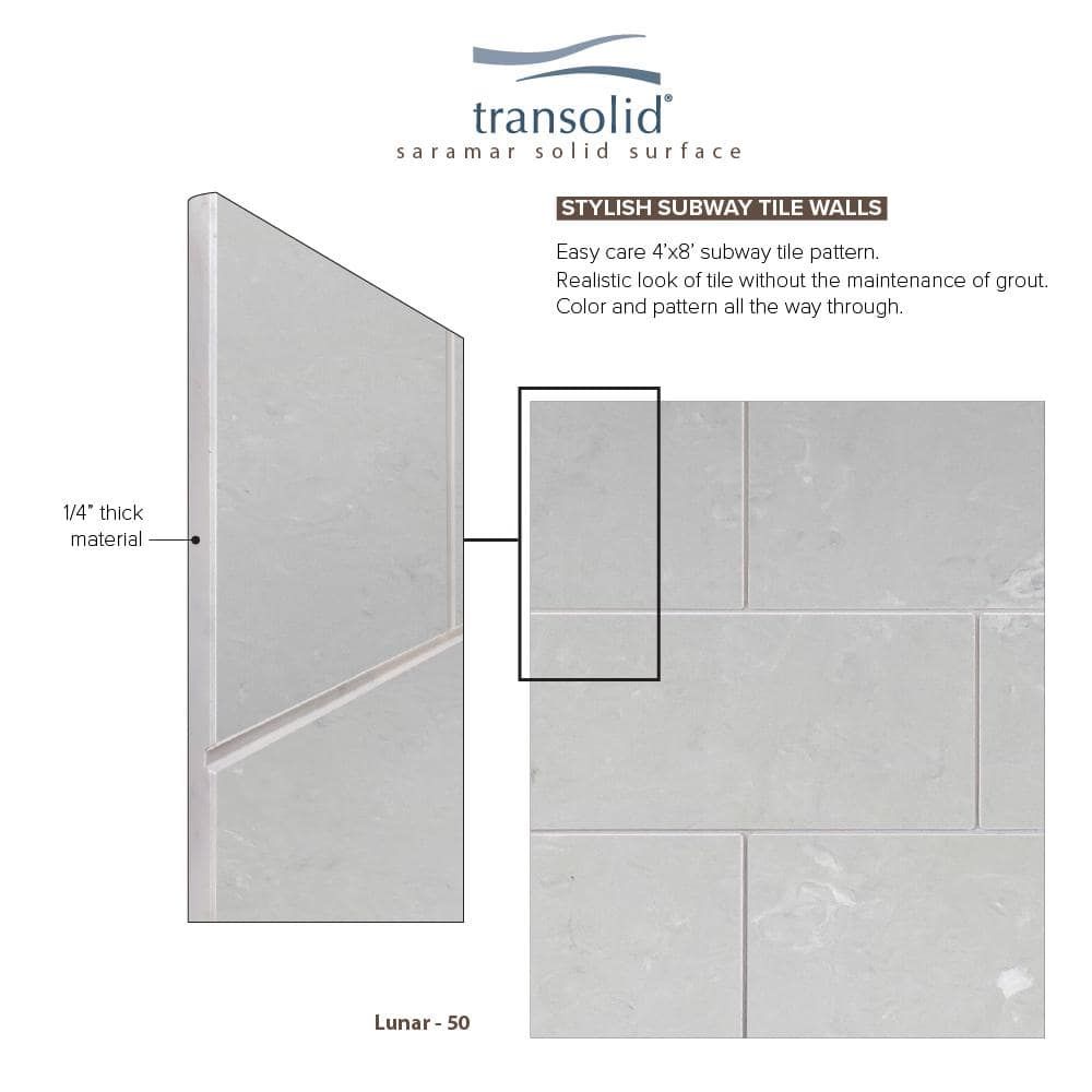 Lunar Gray 60'' x 96'' Solid Surface Subway Tile Shower Wall Kit