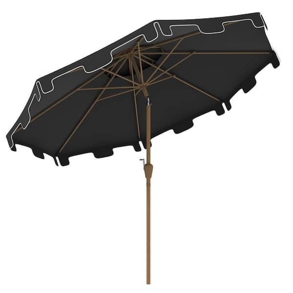 Unbranded Gray 9 ft. Market Patio Umbrella with Push Button Tilt and Crank, Double Top Ruffled Market Table Umbrella with 8 Ribs
