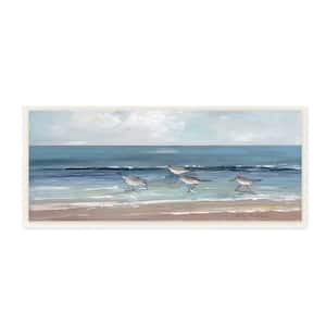 Sandpipers Birds Cloudy Sky Beach Shore Painting by Sally Swatland Unframed Nature Art Print 17 in. x 7 in.