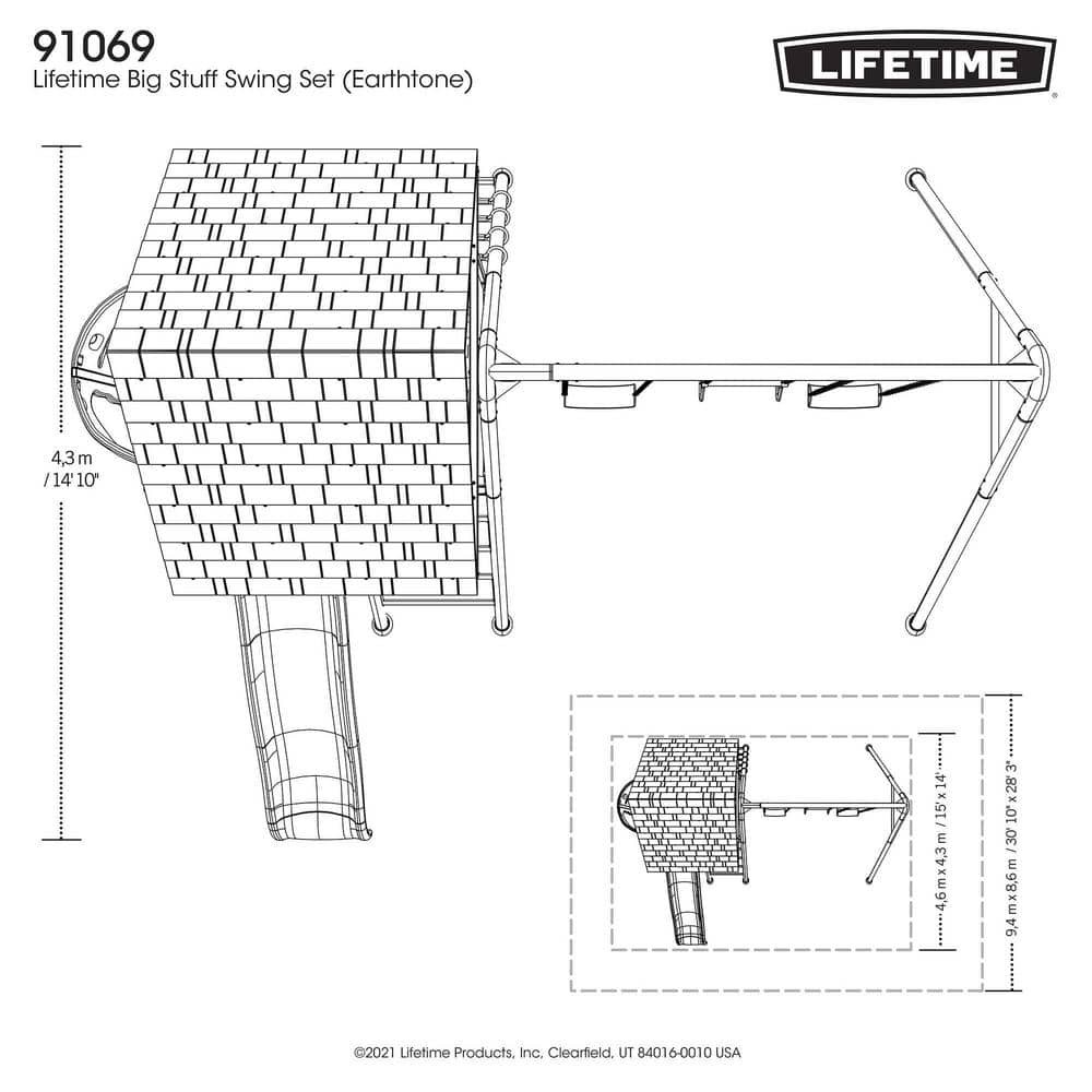 Lifetime Green and Brown Metal Swing Set with Slide and Climbing Wall