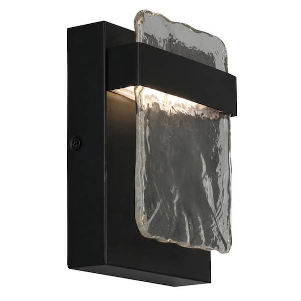 Madrona 2.37 in. W x 7 in. H 1-Light Black LED Outdoor Flush Mount Light with Clear Water Glass Shade