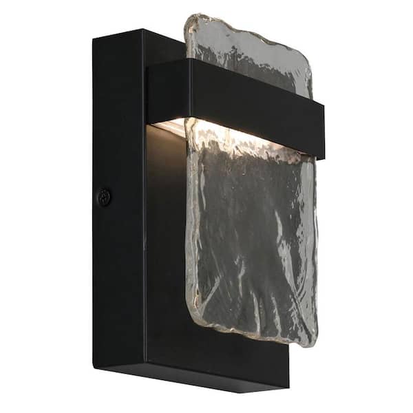 Eglo Madrona 2.37 in. W x 7 in. H 1-Light Black LED Outdoor Flush Mount Light with Clear Water Glass Shade