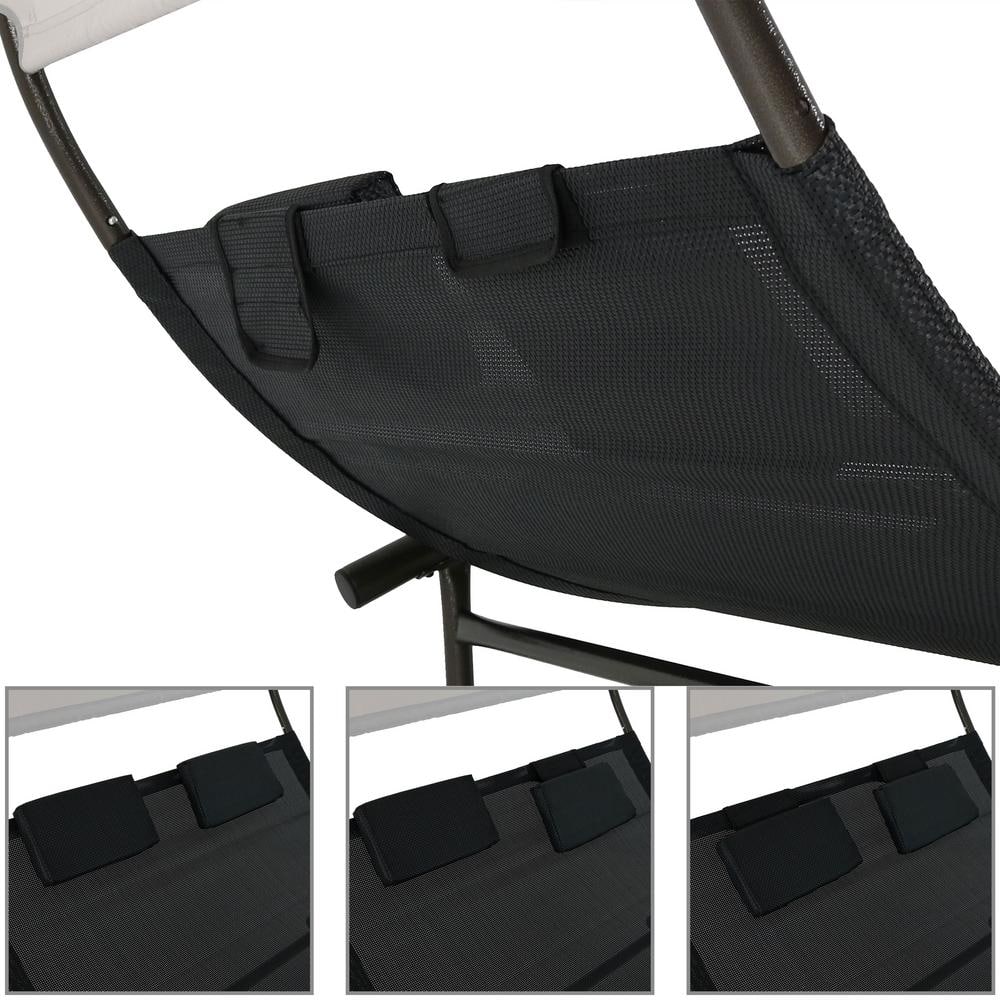 Black Double Chaise Rocking Lounge with Canopy and Cushions