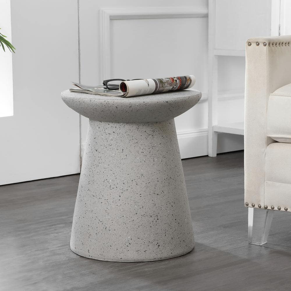 Hollie 18" Gray Terrazzo Minimalist Drum Accent Table