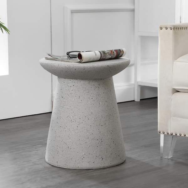 Hollie 18 in. Minimalist Modern Drum Accent Table Pedestal, Gray Terrazzo Finish
