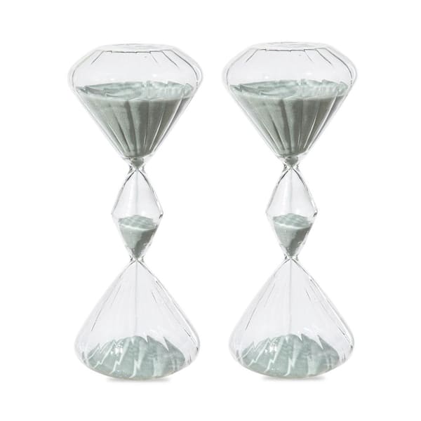 Glitzhome Geometric Tri-Layer Hourglasses with Grey Sand, 60-Minute Sand Timers (Set of 2）