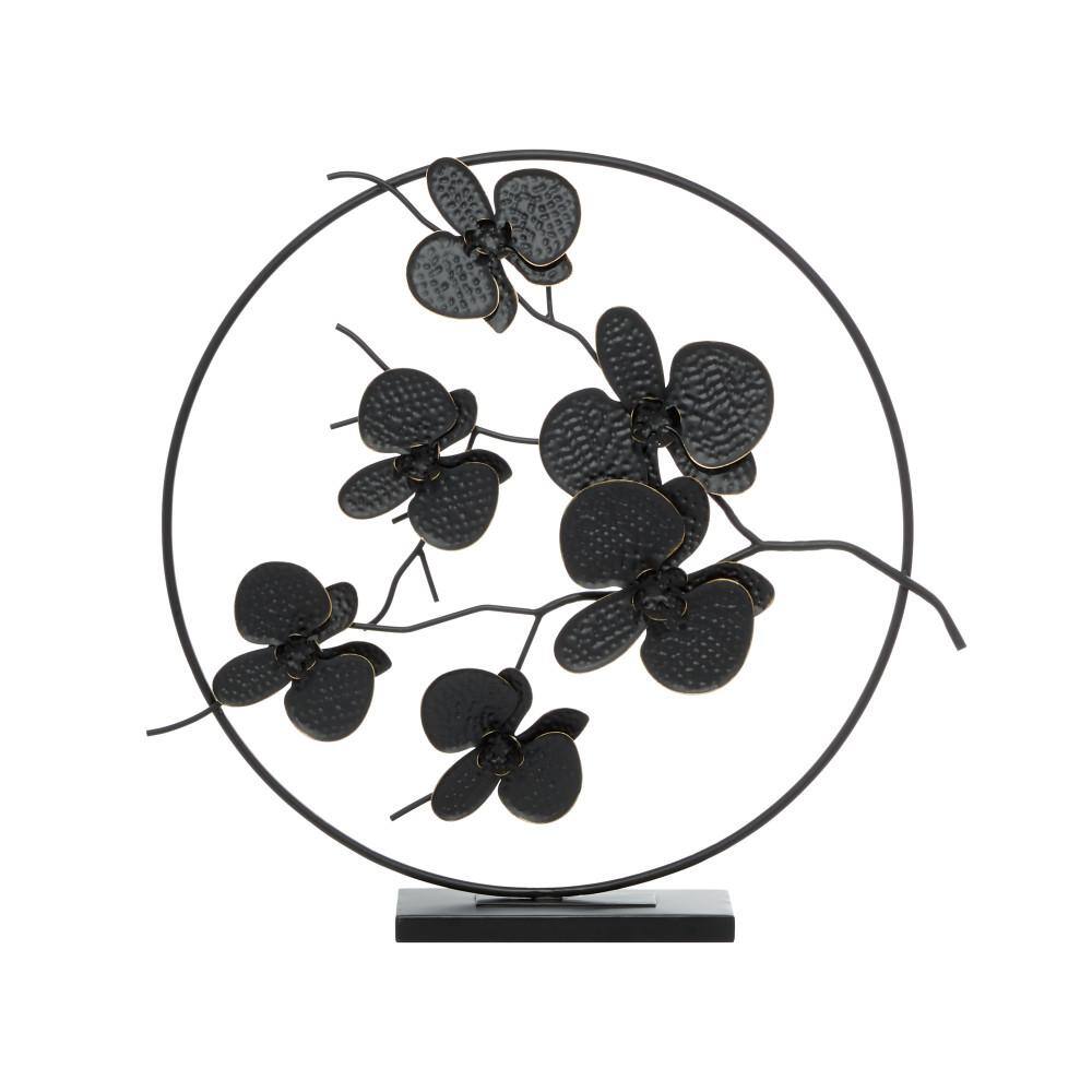Elegant Black Metal Orchid Floral Sculpture 26"