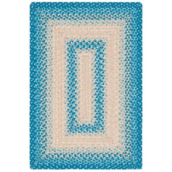 SAFAVIEH Braided Blue/Beige 2 ft. x 3 ft. Machine Washable Border Solid Color Interlace Area Rug