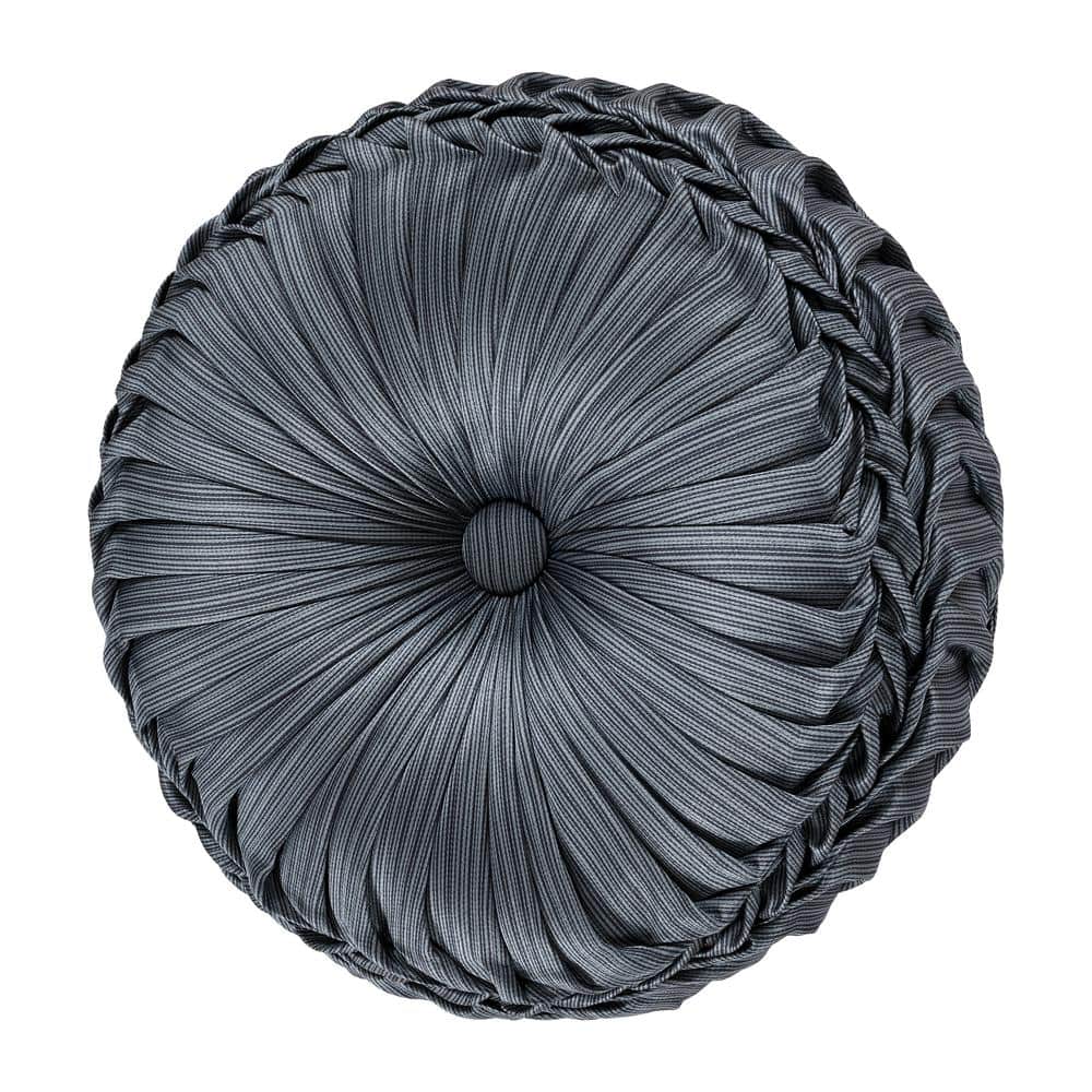 Leah Blue Polyester Tufted Round Decorative Throw Pillow