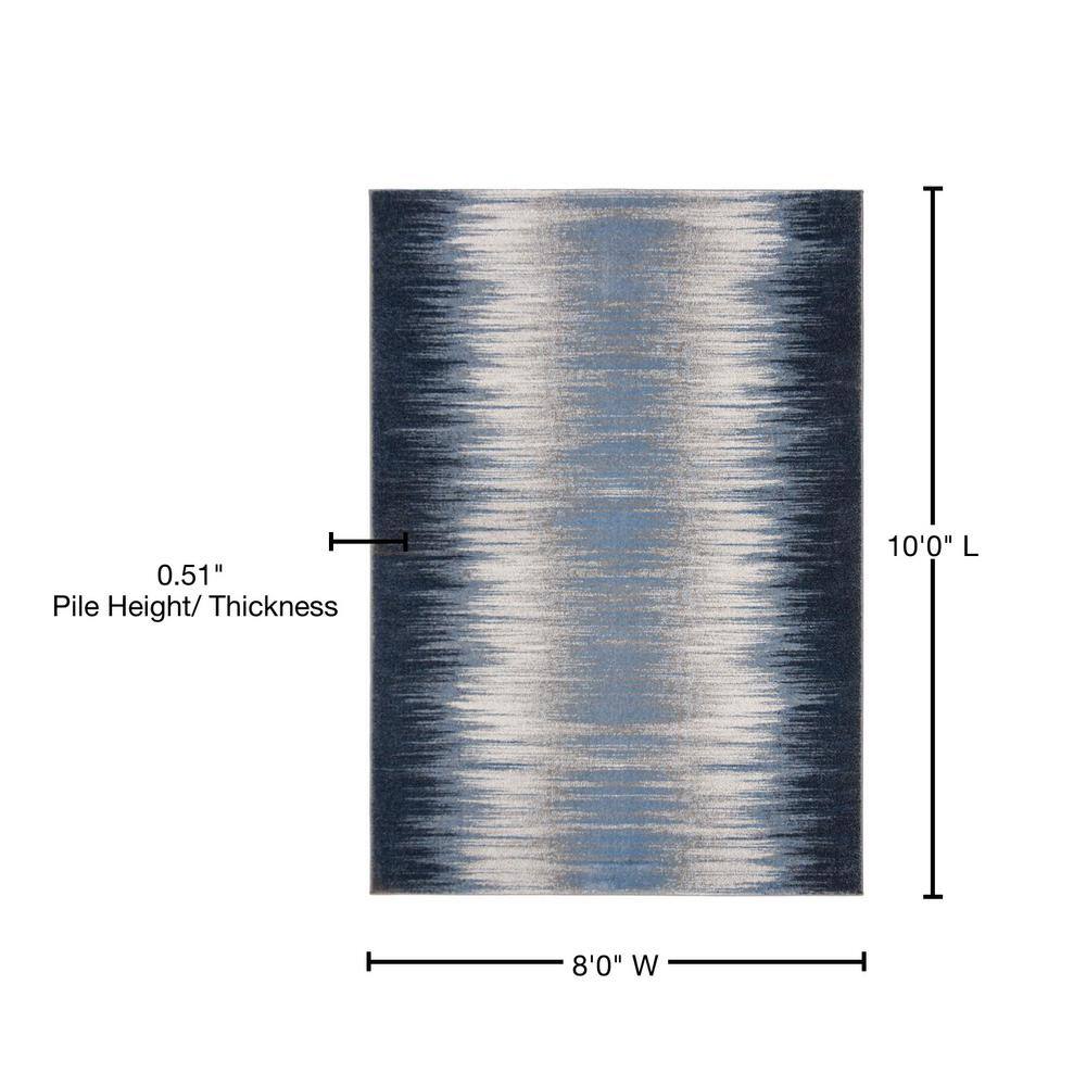Blue and Navy Abstract 8' x 10' Stain-Resistant Area Rug