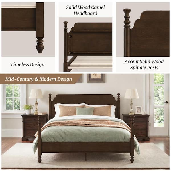 LUE BONA Cleo Dark Walnut Brown Solid Wood Frame Queen Four-Poster
